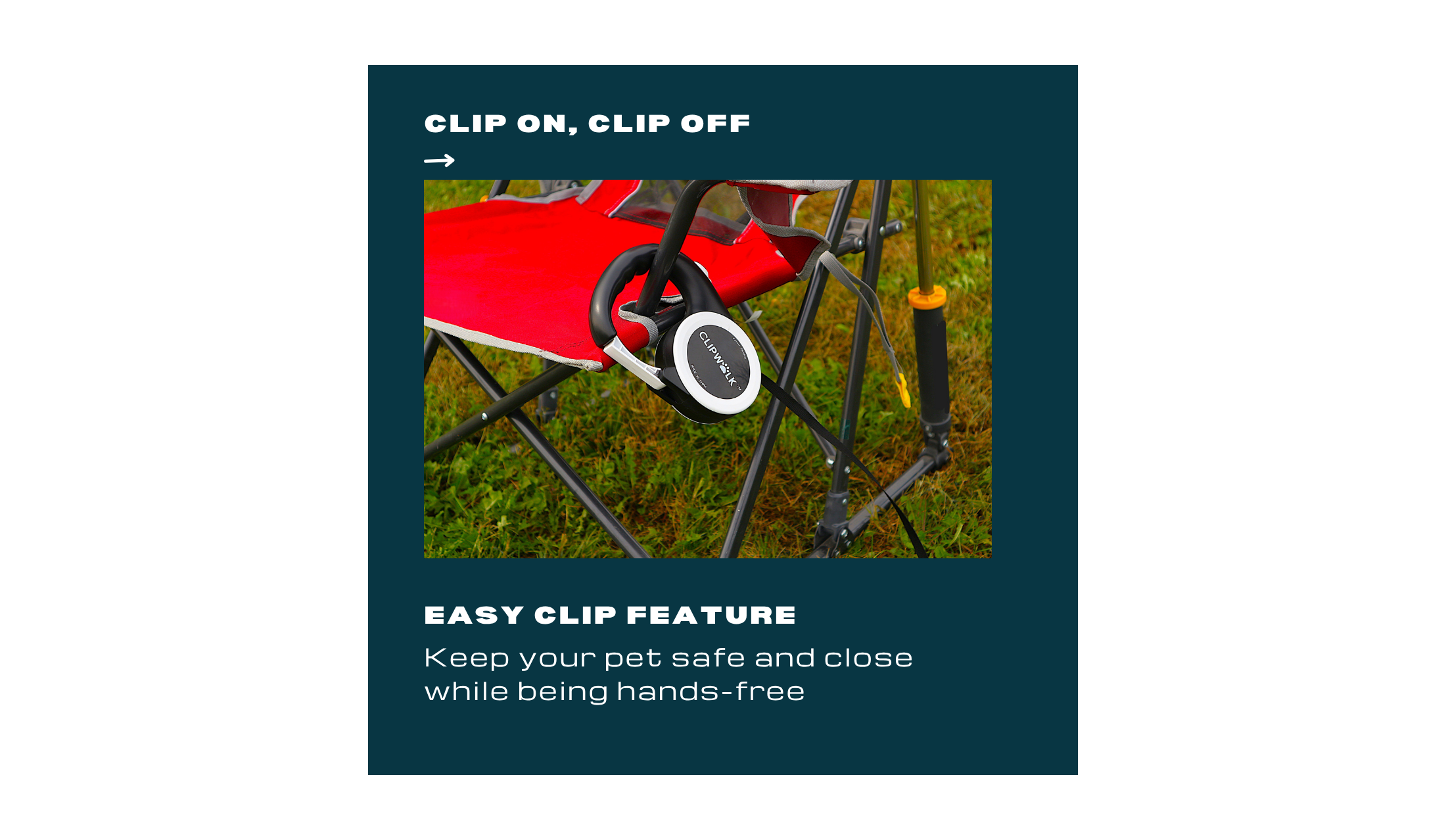 ClipWalk leash easy clip feature clipped on a chair