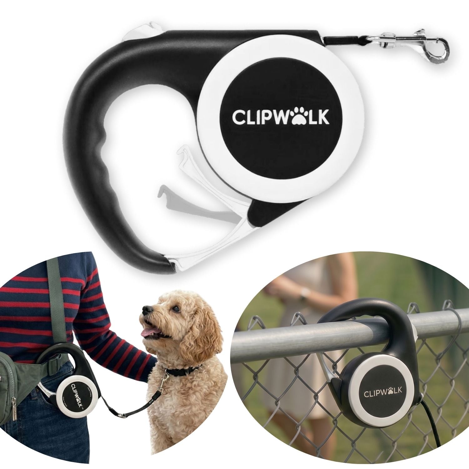 ClipWalk™ – Carabiner-Handle Retractable Hands-Free Dog Leash